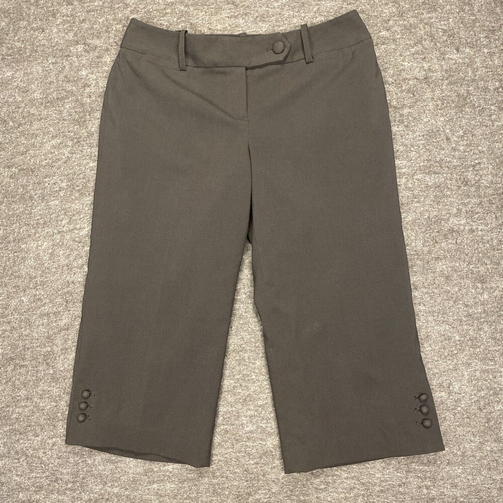 Ann Taylor Trousers Women’s 2P Black Cropped Wide Leg Career Capri Buttons Lined